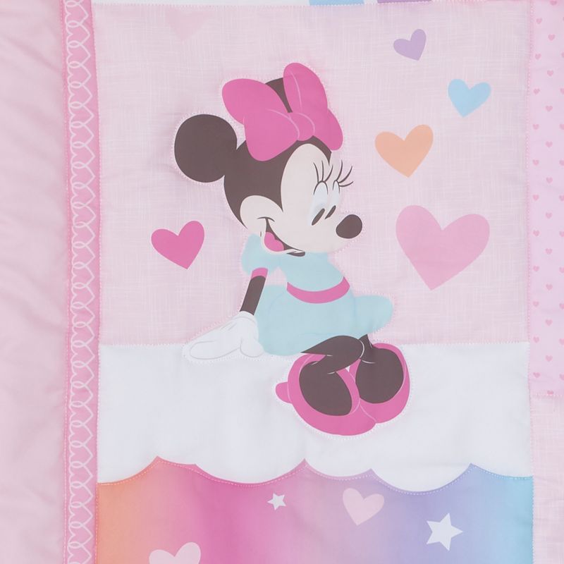 Disney Minnie Mouse Be Happy Pink Rainbow, Stars, and Clouds 3 Piece Nursery Mini Crib Bedding Set - Comforter and Two Fitted Mini Crib Sheets, 5 of 6