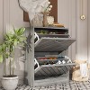 Famapy Gray wood grain 2 Drawer Flip Up Shoe Cabinet Openwork - 3 of 4