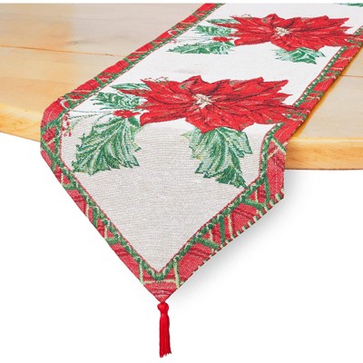 Farmlyn Creek Christmas Woven Table Runners, Red Poinsettias (70 x 13 in)