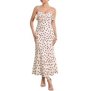 INSPIRE CHIC Women's Polka Dots Vintage Dating Ruffles Front Spaghetti Strap Maxi Dresses - 1 of 4