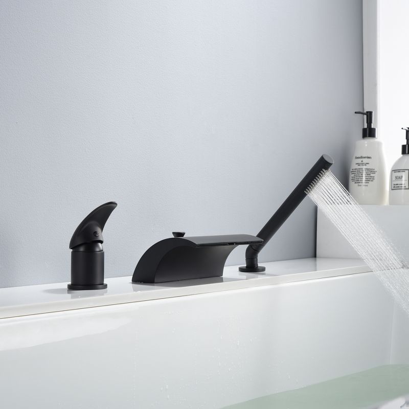 Sumerain Black Roman Tub Faucet with Hand Shower High Flow Wide Waterfall Spout with Diverter, 4 of 19