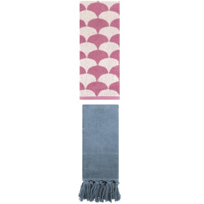 REGALWOVEN 2 Packs Cotton Geometric and Solid Absorbent Soft Hand Towel for Bathroom Kitchen