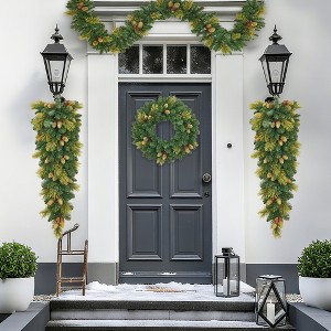 6 Pieces Christmas Decorations with LED Light, Holiday Decoration, Including 2 Garland, 1 Wreaths, 2 Swags, Christmas Decor Set for Front Doors,Walls - 1 of 4