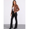 INSPIRE CHIC Women's Collarless Open Front Faux Pocket Faux Leather Crop Moto Jackets - 4 of 4