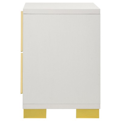 White and Gold Modern 2-Drawer Nightstand