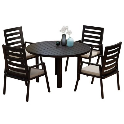 LeisureMod Chelsea 5-Piece Patio Dining Set, 48" Round Aluminum Dining Table and 4 Dining Armchair