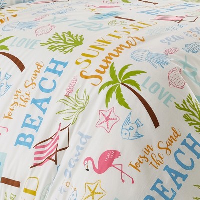 Beach Days Full/Queen Cotton Bedspread Set with Graphic Detail