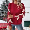 Clearlove Women's Sweet Style Bow Detail Christmas Red Relaxed Fit Pullover Holiday Casual Brunch Sweater Everyday Comfort - 4 of 4