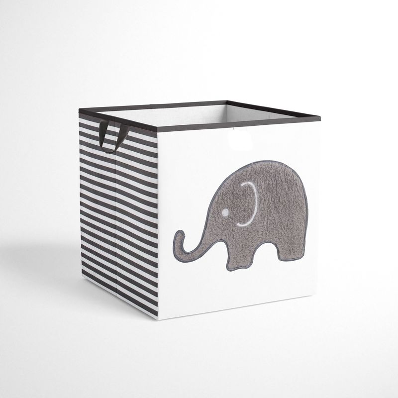 Bacati - Elephants White/Gray Fabric Storage Box/Tote Small, 1 of 7