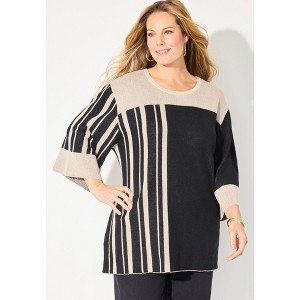 Catherines Women's Plus Size Jacquard Colorblock Pullover - 1 of 4