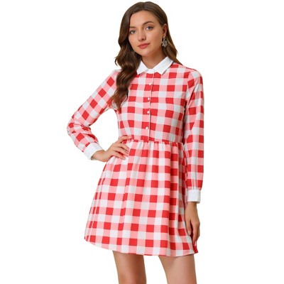 INSPIRE CHIC Women's Plaid Long Sleeve Button Contrast Point Collar Shirt Dress