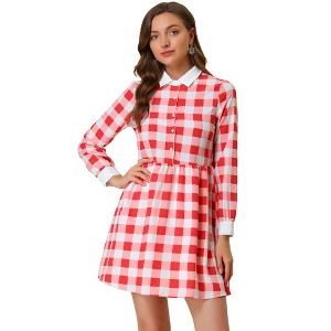 INSPIRE CHIC Women's Plaid Long Sleeve Button Contrast Point Collar Shirt Dress - 1 of 4