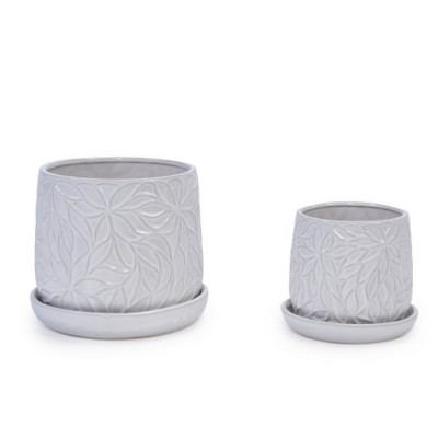 Syemin Planters 2 Pieces Ceramic Planter Pot, Modern Indoor Outdoor Flowerpot for Patio, Garden or Windowsills, White, 8.07"*8.07"*7.09"