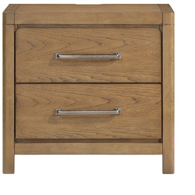 Vynxaria 1PC Modern Nightstand - Light Brown Finish, 2 Drawers (Ball Bearing Glides), Bedroom Bedside Furniture