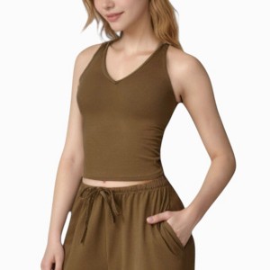 Anna-Kaci Active Women's Cropped Active Tank Top with Built-In Bra and Racerback Design - 1 of 4