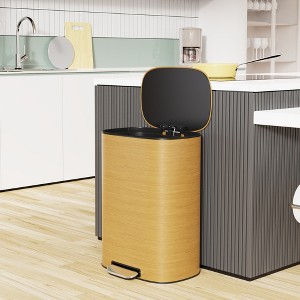 RISOKEYS Wood Color 13 Gallon Stainless Steel Foot Pedal Large Trash Can with Soft Close Quiet Lid,for Kitchen, Commercial, Home, Office - 1 of 4
