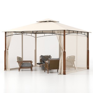 Tangkula 12' x 10' Outdoor Patio Gazebo w/ Netting 2-Tier Canopy Roof Metal Frame - 1 of 4