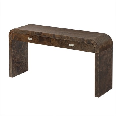 Gulches 60" Wooden Entryway Table - Burl Veneer, 2 Drawers, Metal Handles, for Living Room, Office