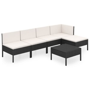 vidaXL Patio Lounge Set Outdoor Sectional Sofa Set Table Poly Rattan Black - 1 of 4