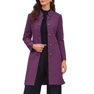 INSPIRE CHIC Women's Winter Single Breasted Stand Collar Mid-Long Commuting Wear Overcoat - 1 of 4