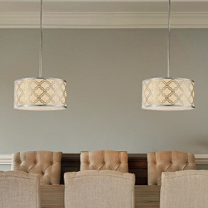 ALOADECOR Modern Classic Linen Drum Matte Vintage Silver Chandelier for Dining Room, Bedroom, or Living Room - 1 of 4