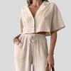 Women Set with Button-Down Top & Elastic Waist – Short Sleeve, Wide Leg, Polyester-Cotton Blend Cherie Code - 2 of 4