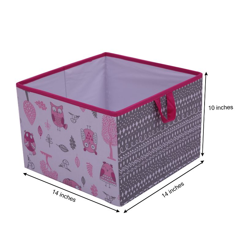 Bacati - Owls Pink/Gray Girls Cotton Storage Box Large, 4 of 7