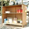 3 Piece Hawaiian Style Bar Height Wood Patio Set with PE Grass Canopy,Outdoor Bar High Table and 2 Stools,Wood Patio Furniture Sets-Coolbibila - 4 of 4