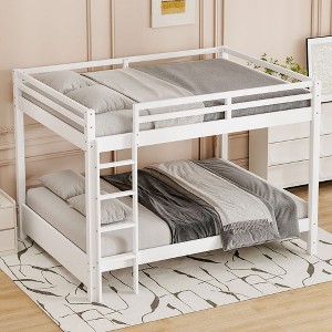 Queen Size Wood Bunk Bed with Ladder and Trundle - 1 of 4