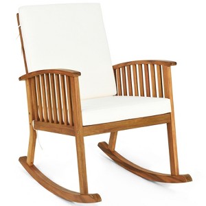 Patio Rocking Chair Acacia Wood Rocker w/ Seat & Back Cushions Safe & Comfortable Rocking - 1 of 4