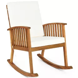 Patio Rocking Chair Acacia Wood Rocker w/ Seat & Back Cushions Safe & Comfortable Rocking