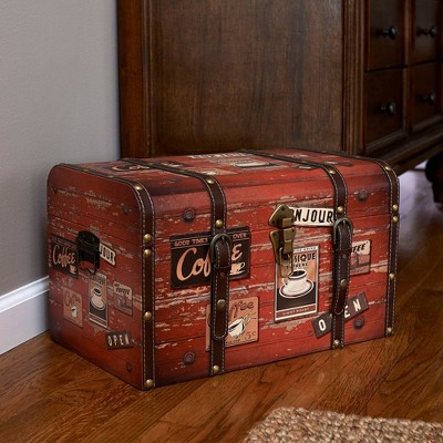 Medium Coffee Shop Decorative Storage Trunk with Leather Straps