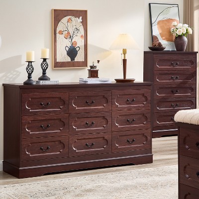 Farmhouse Dresser for Bedroom, Rustic Wood Chest of Drawers for Bedroom