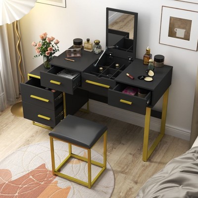 Sapphtopaz Dressing Table Makeup Vanity with Mirror, 4 Drawers for Living Room, Bathroom, Dressing Room