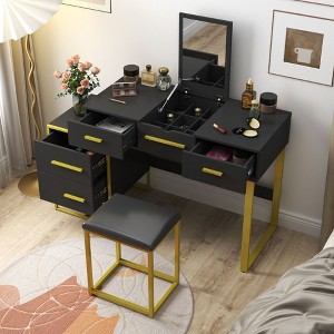 CAVINAS Makeup Organizer Black Vanity Desk Large Storage Dressing Table with Mirror Modern for Bedroom - 1 of 4
