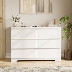 6 Drawer Dresser for Bedroom, 47.3'' Wide Wooden Chest of Drawers, Storage Dresser Organizer, Media Console Table for Living Room Hallway Entryway - 1 of 4