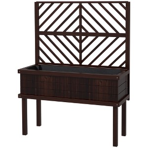 Aghana Digitals Carbonized Fir Wood Elevated Planter with Trellis, Raised Garden Bed with Legs, - 1 of 4