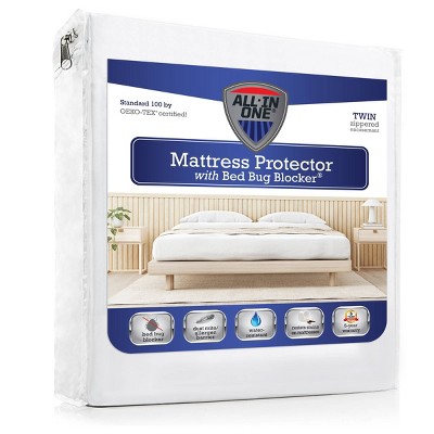 Twin All-In-One Mattress Protector Cover with Zippered Bed Bug Blocker -  All-In-One