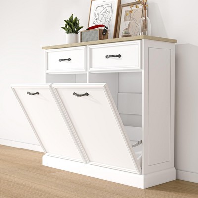 Tilt Out Trash Cabinet, Hidden Trash Can Cabinet 10 Gallon Storage Holder, Freestanding Garbage Can Cabinet