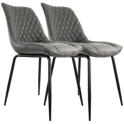 Elama 2 Piece Vintage Faux Leather Tufted Chair in Gray with Black Metal Legs - image 1 of 4