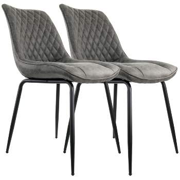 Elama 2 Piece Vintage Faux Leather Tufted Chair in Gray with Black Metal Legs