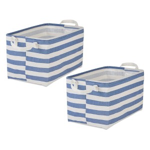 Design Imports Set of 2 Rectangle L 10.5 x 17.5 x 10 Pe Coated Cotton Poly Laundry Bins Stripe French Blue - 1 of 4