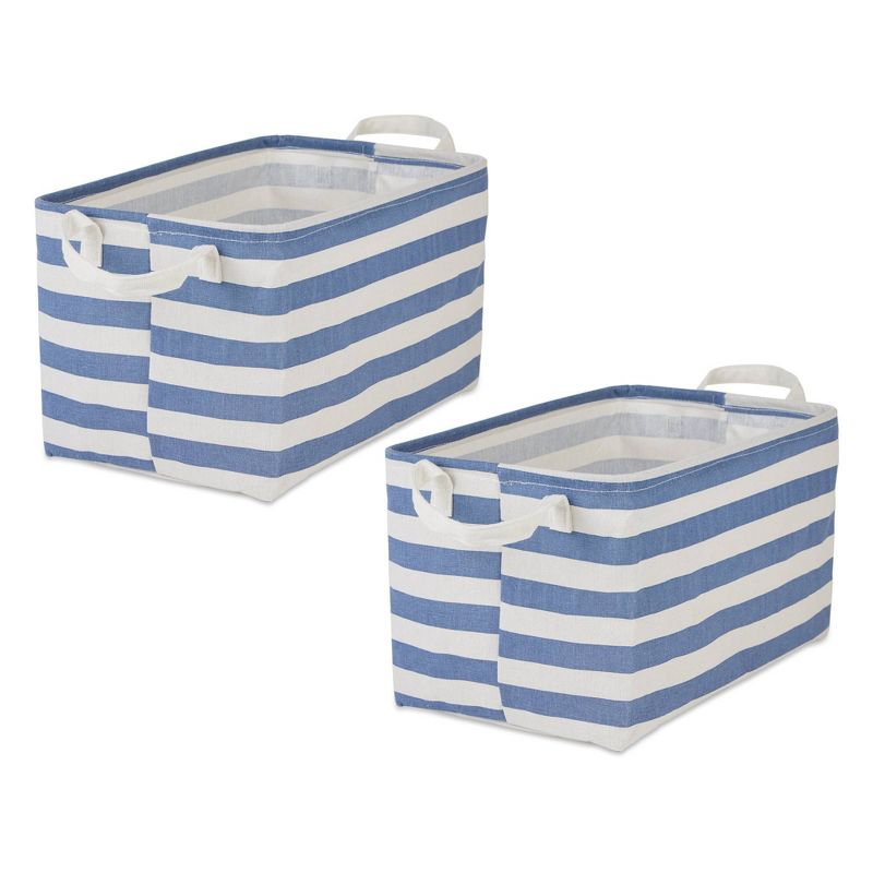 Design Imports Set of 2 Rectangle L 10.5 x 17.5 x 10 Pe Coated Cotton Poly Laundry Bins Stripe French Blue, 1 of 9