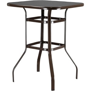 CuisinSmart Bar Height Patio Table Bistro High Top Patio Table Outdoor Bar Table Metal Frame Tempered Glass Table Brown - 1 of 3