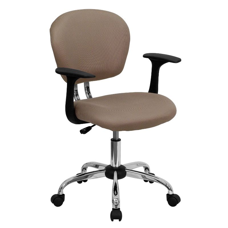 Emma and Oliver Mid-Back Coffee Brown Mesh Padded Swivel Task Office Chair with Arms, 1 of 6