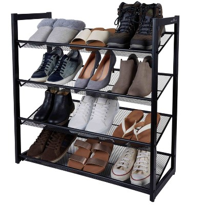 Black Metal 4-Tier Stackable Mesh Shoe Rack