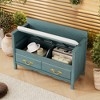 Shoe Bench with Removable Cushion, Entryway Bench with Hidden Storage for Entrance and Living Room, Shoe Storage Bench with Back, Antique Turquoise - 3 of 4