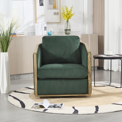 Akoasm 360 Degree Soft Accent Lounge Swivel Barrel ArmChair With Pillow For Living Room, Office & Bedroom-Emerald