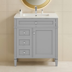 Wooakway 30"L White Modern Bathroom Vanity with Sink 2 Drawers Tip Out Storage Cabinet - 1 of 4