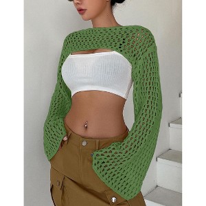Womens Cropped Sweater Crochet Knit Crop Tops See Through Knit Sweater Beach Cover Ups - 1 of 4